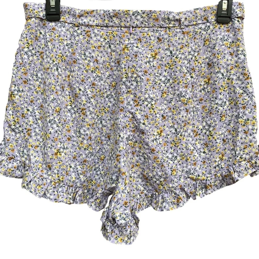 Lulus Sweetie Season Purple Floral Print Ruffled Hem Shorts Womens Size XL NWT